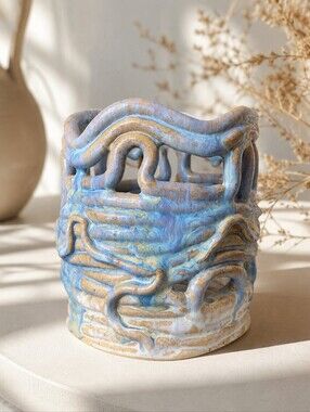 OOAK Handmade Studio Pottery Coil Vase Sculptural Openwork Ceramic Vessel